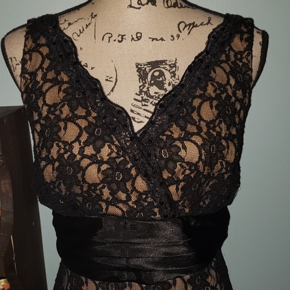 S.L. Fashions Lace Overlay Sequins A-line Dress - Picture 2 of 8